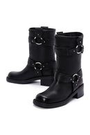 Women's Black Leather Buckle Boots | Derimod