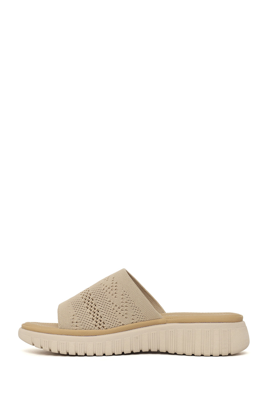 Woman Beige Thick-Soled Patterned Comfort Slippers