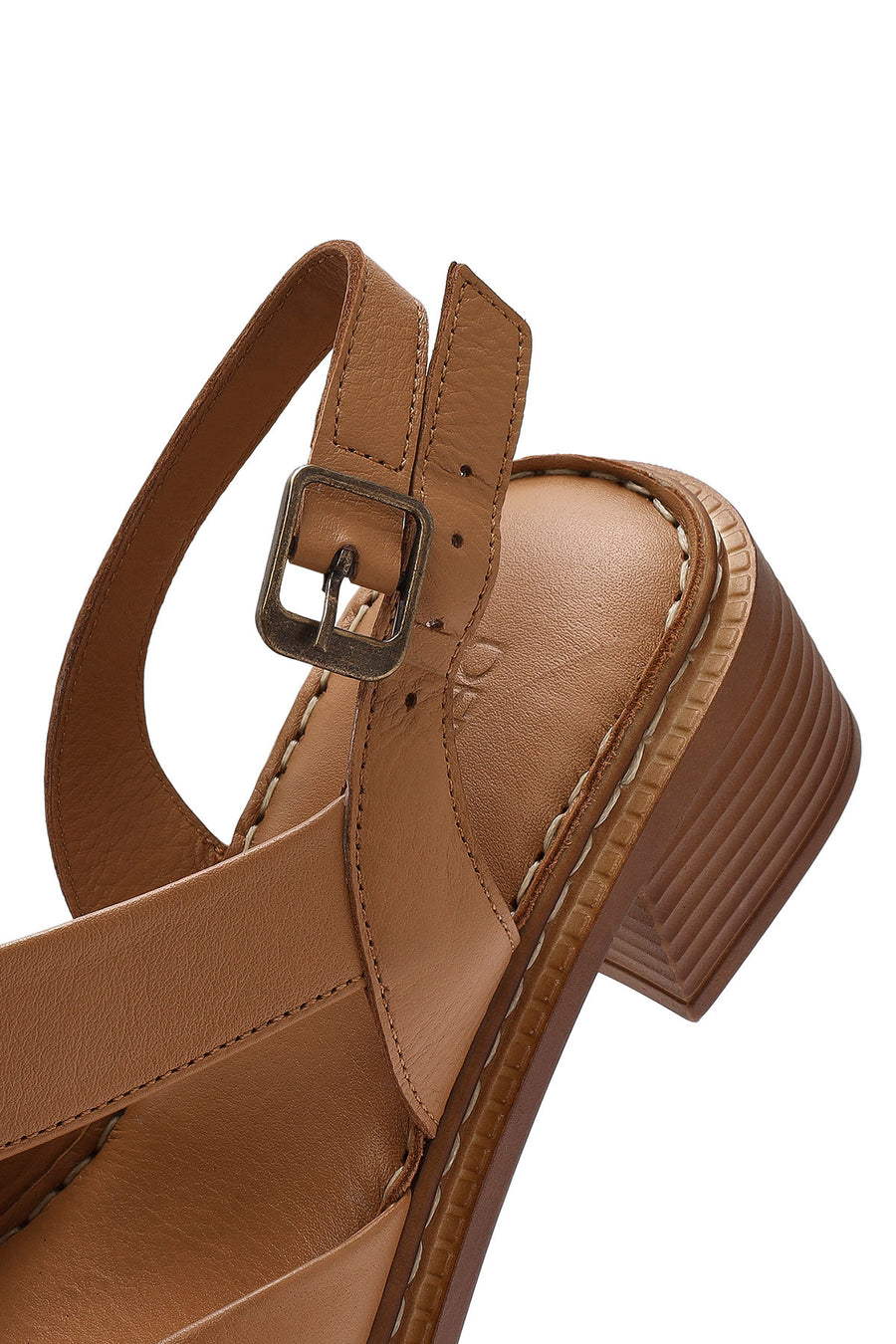 Women's Brown Ankle Buckle Low Heel Leather Sandals