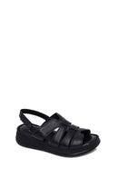 Woman Black Strappy Thick-Soled Leather Comfort Sandal | Derimod