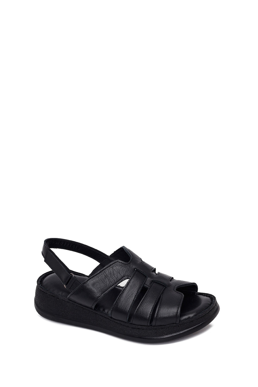 Woman Black Strappy Thick-Soled Leather Comfort Sandal