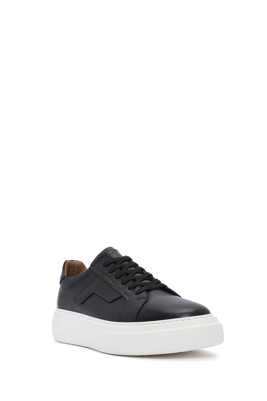 Erkek Siyah Bağcıklı Kalın Tabanlı Deri Sneaker