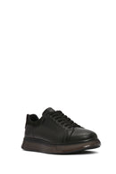 Men's Black Lace-up Thick-Sole Leather Sneaker | Derimod
