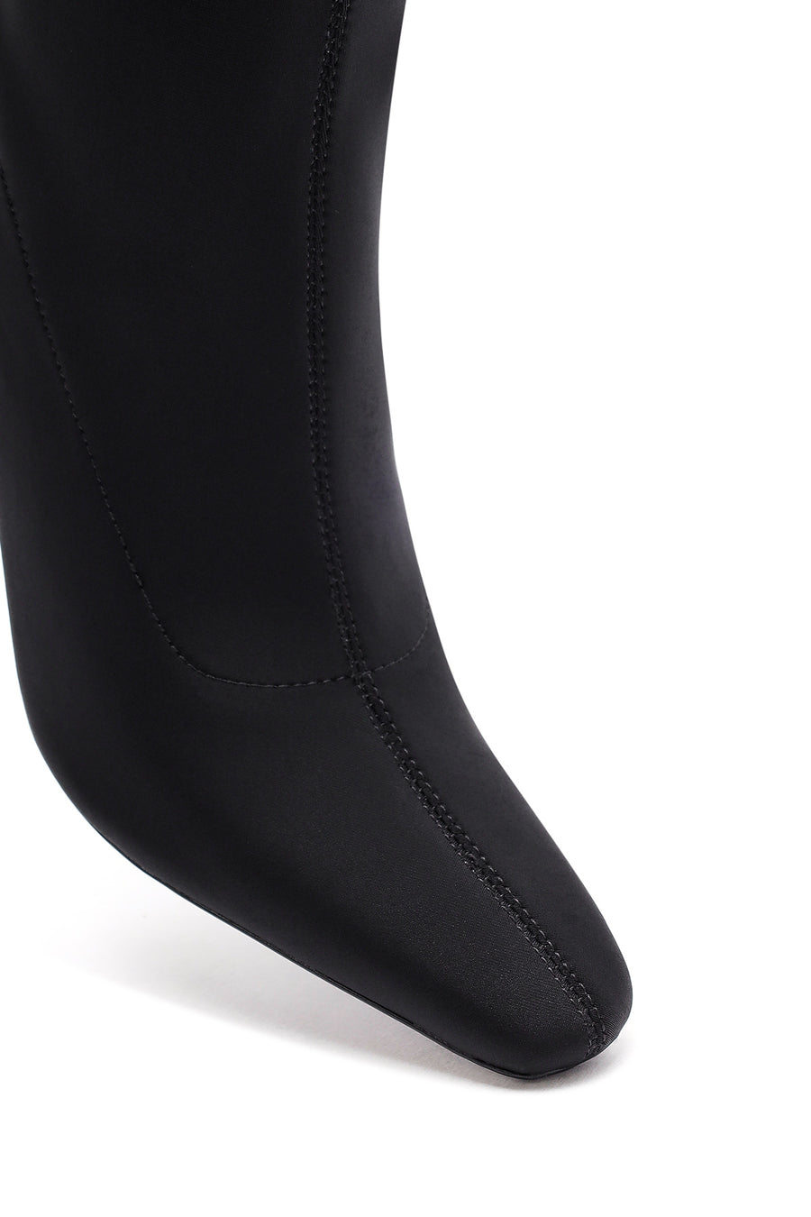 Woman Black Zip Closure High Thick Heeled Fabric Boots
