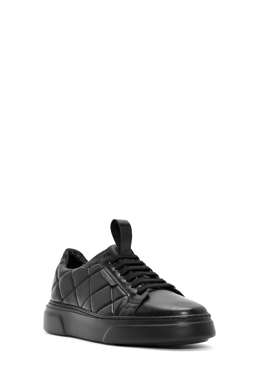 Men's Black Lace-Up Crocodile Patterned Leather Sneakers