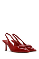 Women's Red Open Back Thin High Heel Leather Shoes | Derimod