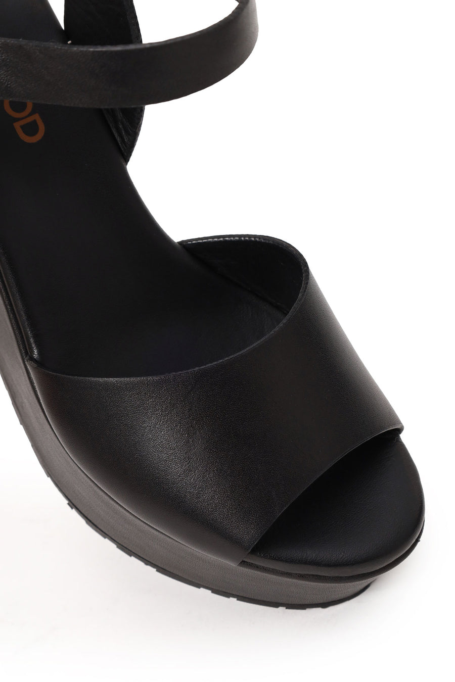 Woman Black Ankle-Buckle Wedge-Heel Leather Sandal