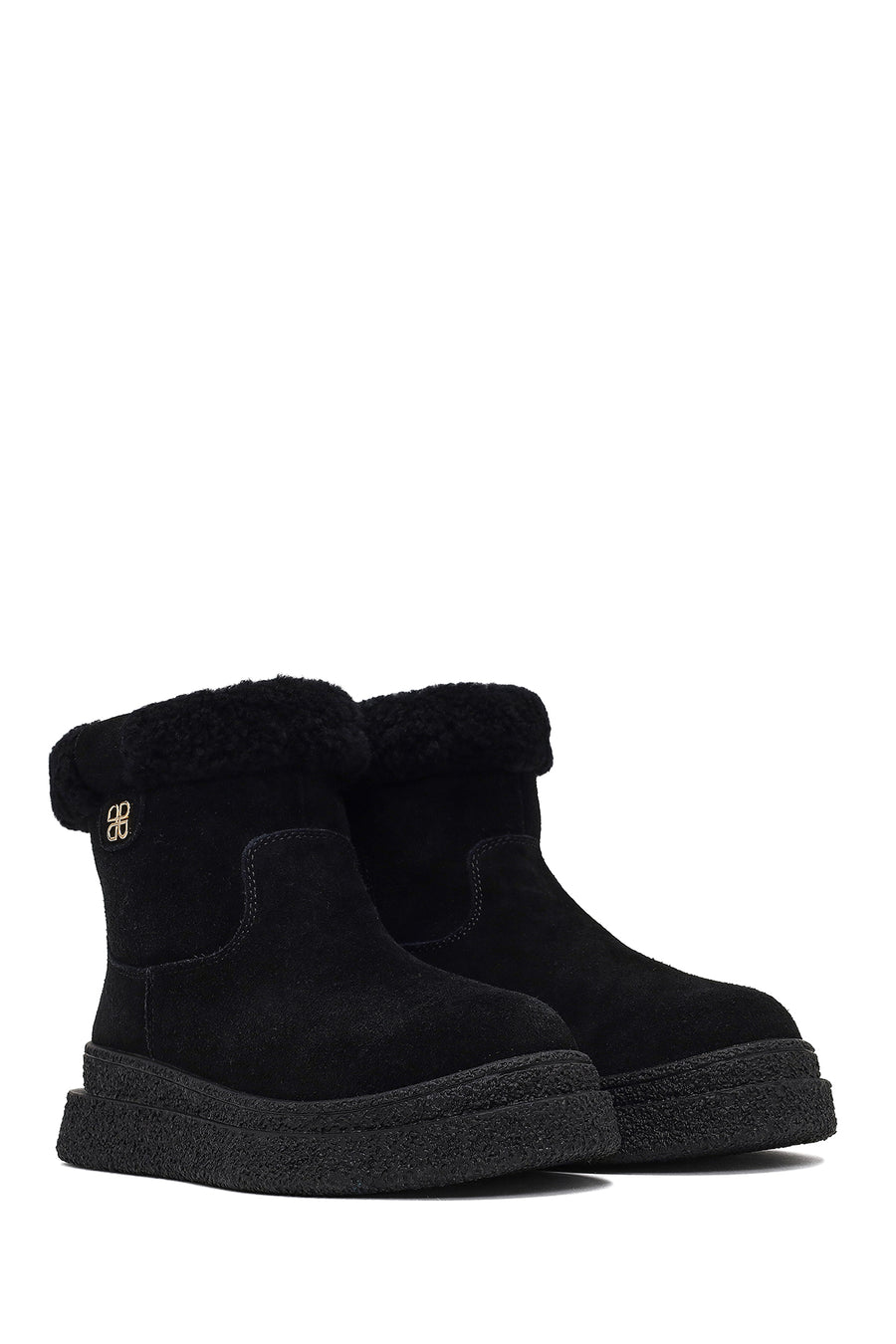Woman Black Zip Closure Thick-Soled Suede Teddy Boots