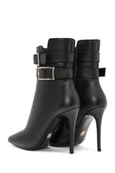 Women's Black Thin Heel Zippered Leather Boots | Derimod