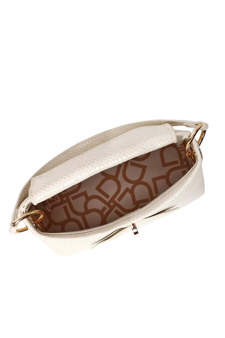 Woman Cream Long Strap Snake Patterned Mini Shoulder Bag