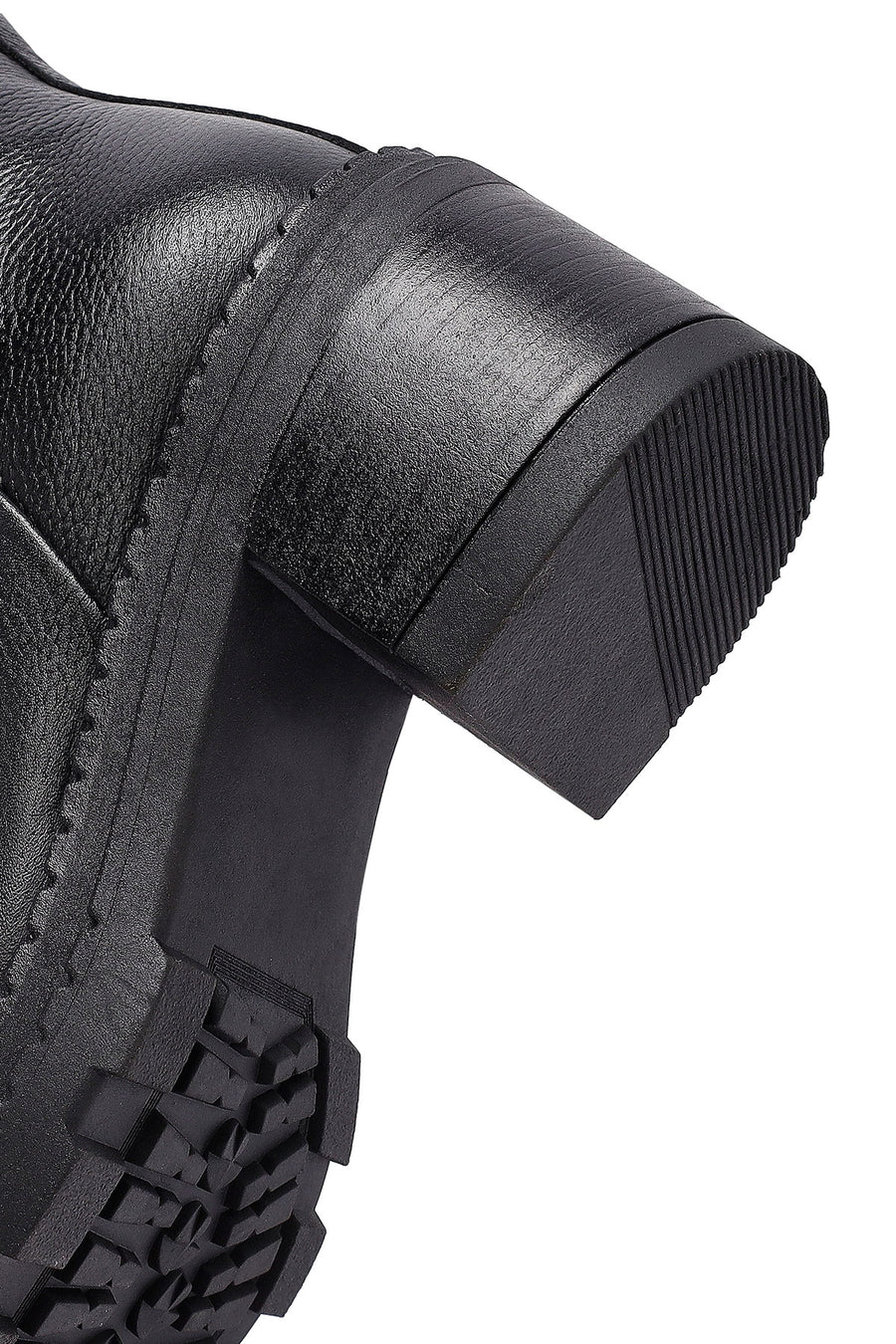 Woman Black Zip Closure Thick-Heeled Leather Boots