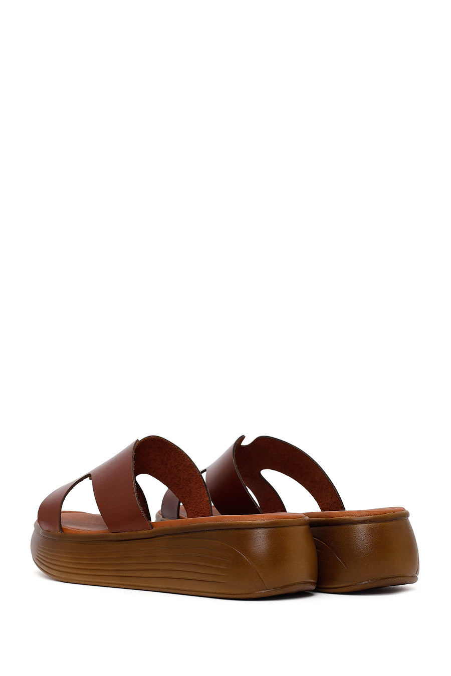 Woman Brown Thick-Soled Leather Slipper