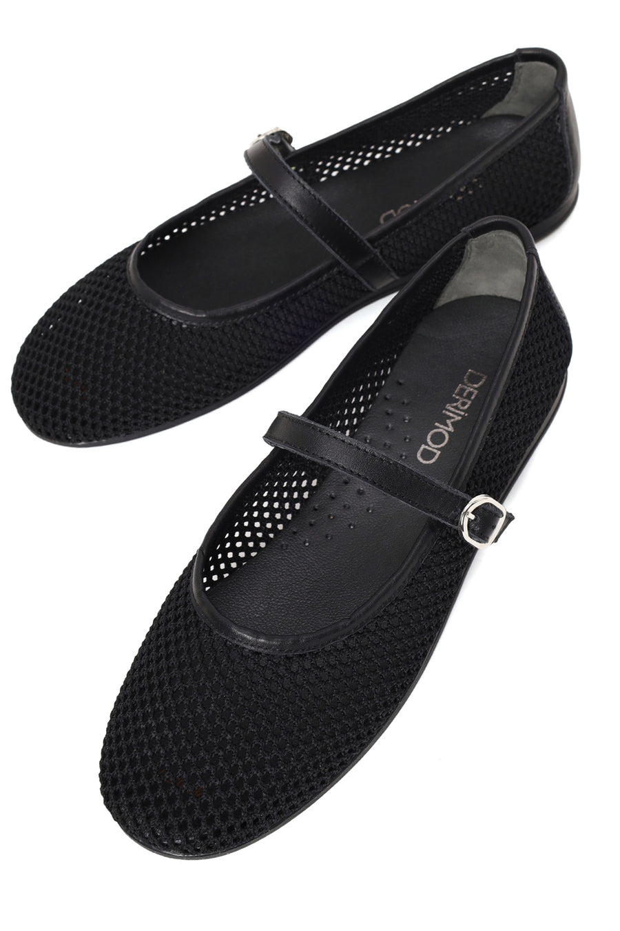 Woman Black Buckled Mesh Ballerine flats