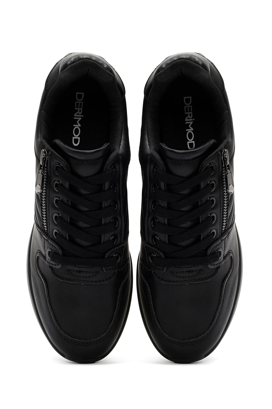 Kadın Siyah Bağcıklı Dolgu Topuklu Deri Sneaker