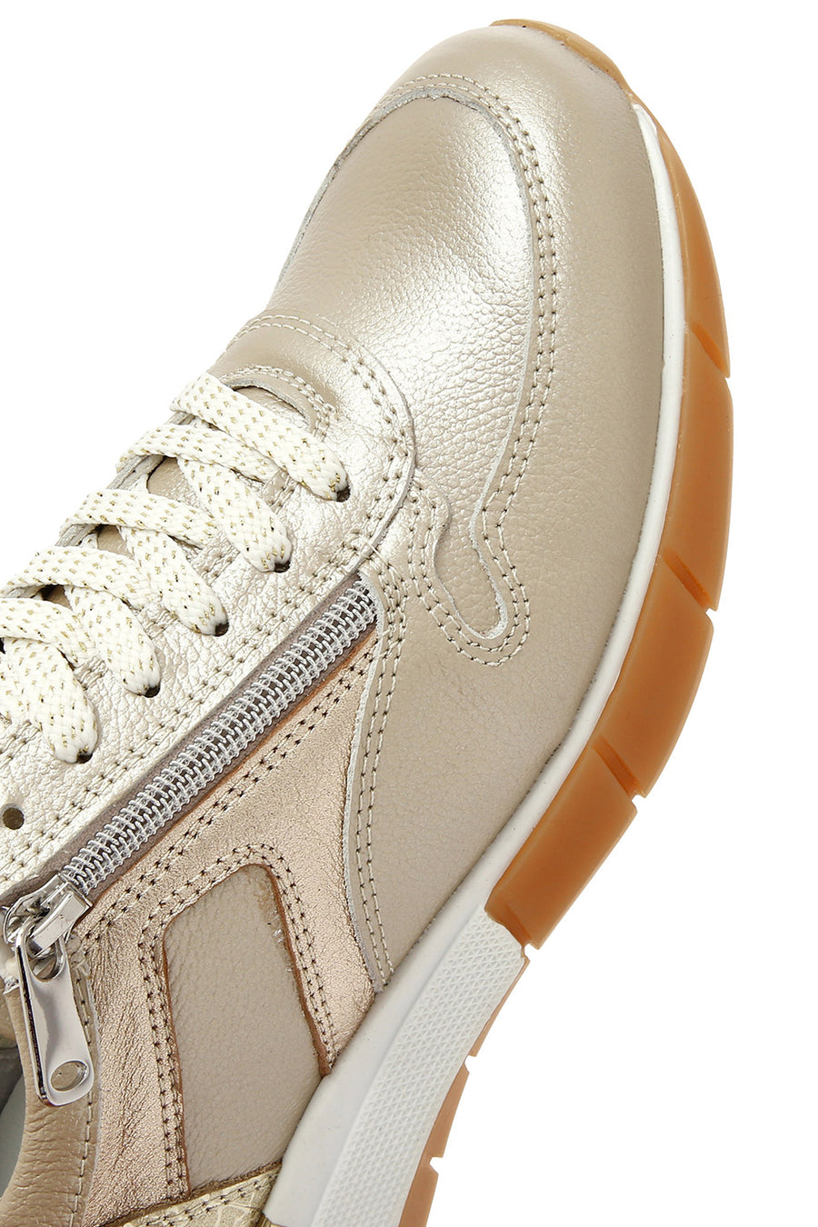 Kadın Altın Bağcıklı Yandan Fermuarlı Deri Sneaker