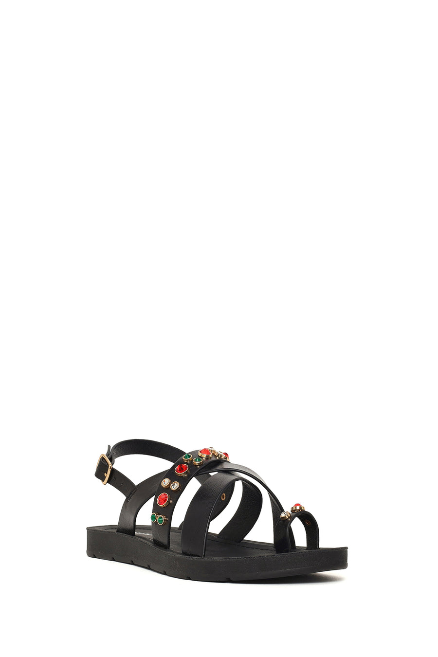 Woman Black Back-Buckled Rhinestone Sandals