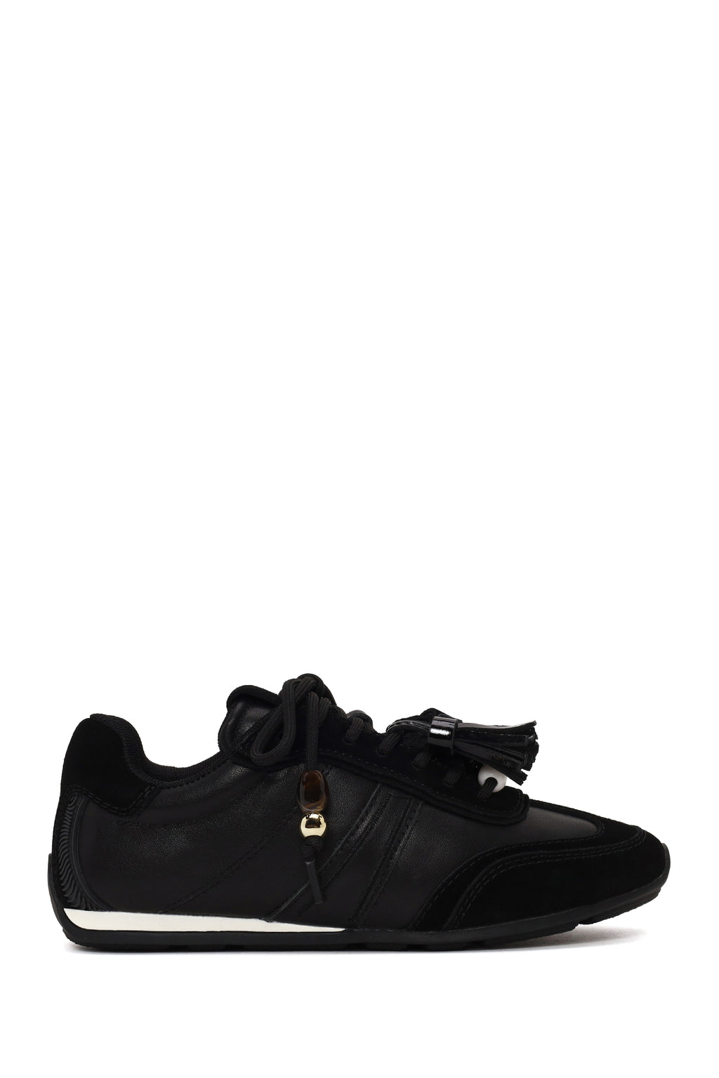 Kadın Siyah Bağcıklı Charmlı Leopar Deri Sneaker