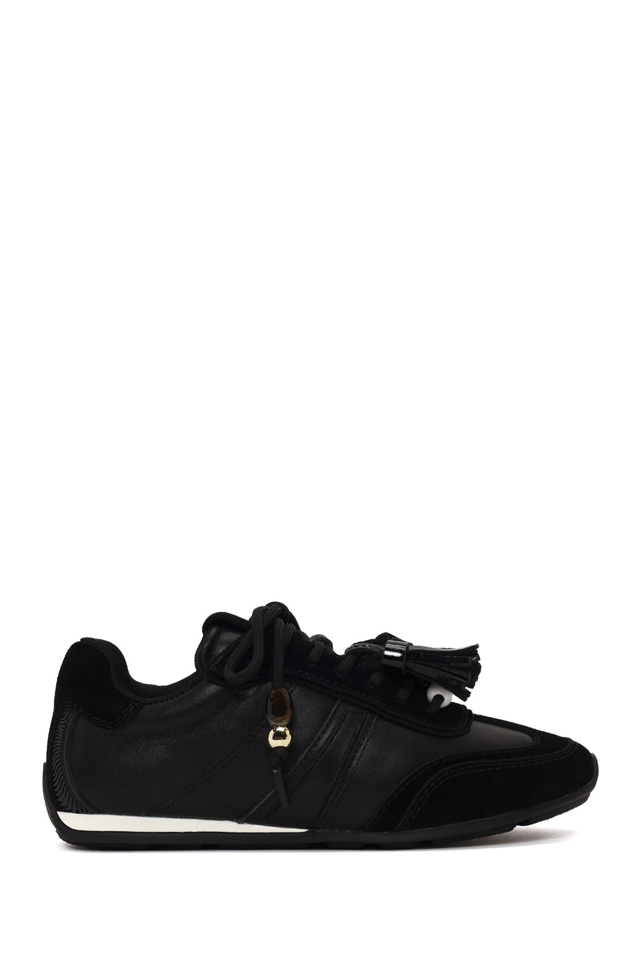 Kadın Siyah Bağcıklı Charmlı Leopar Deri Sneaker AF520011DK | Derimod