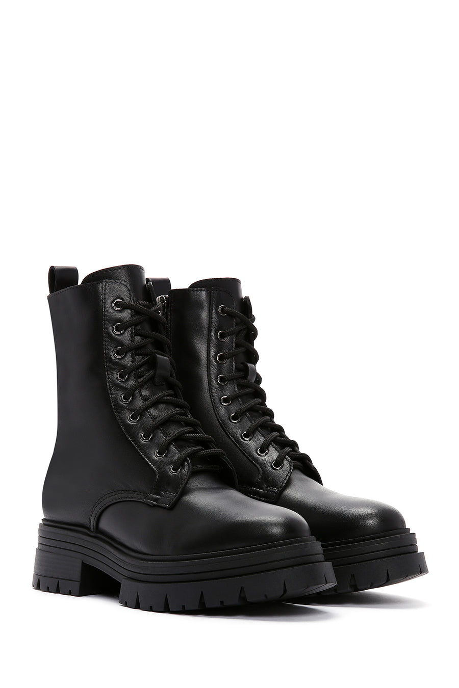 Women's Black Zippered Leather Boots