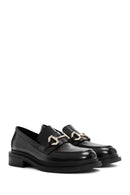 Women's Black Buckle Detailed Leather Masculine Loafer | Derimod