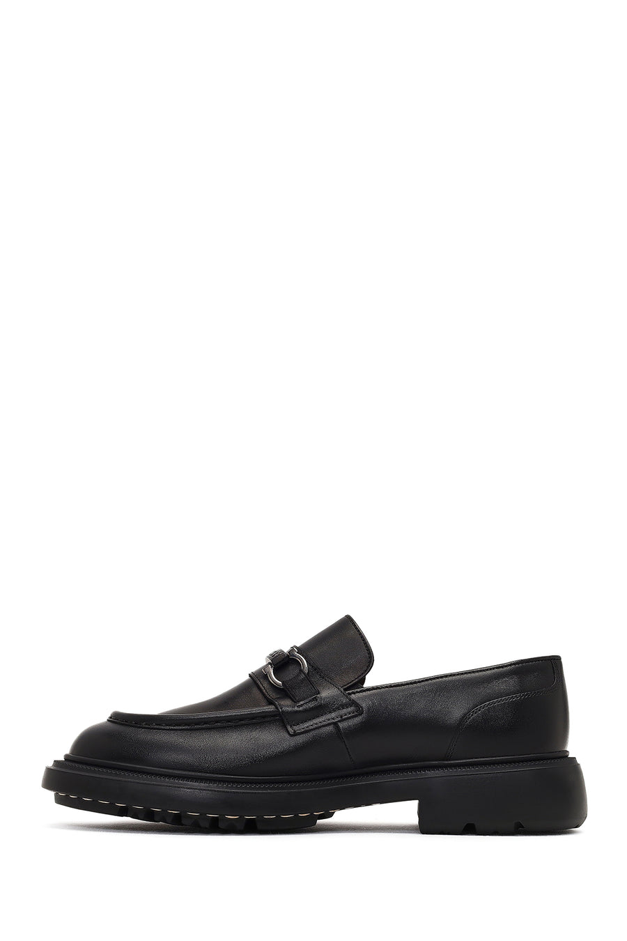 Men's Black Buckled Thick-Soled Leather Loafer