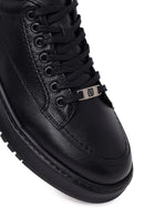 Erkek Siyah Bağcıklı Kalın Tabanlı Deri Sneaker | Derimod