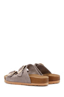 Women's Beige Buckle Suede Leather Slippers | Derimod