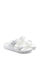 Birkenstock Women's White Leather Double Buckle Arizona Eva Slippers | Derimod