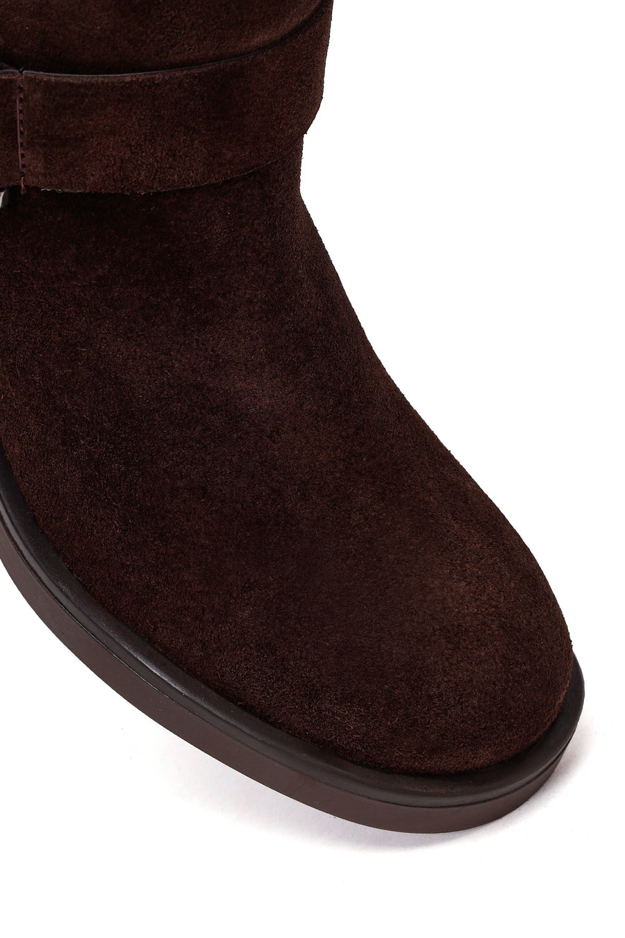 Woman Brown Zip Closure Chunky Heeled Suede Boots