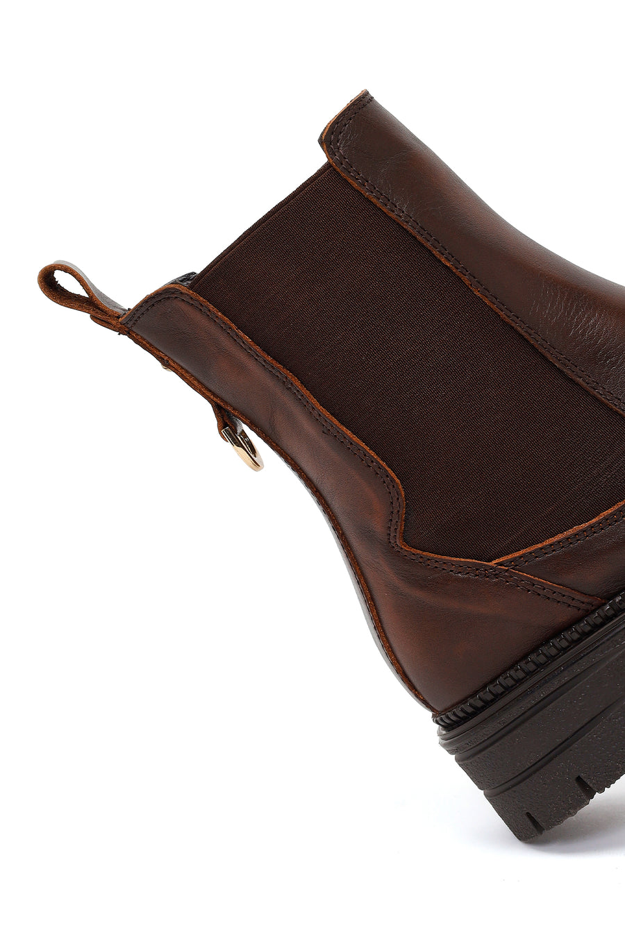 Woman Brown Thick-Soled Leather Chelsea Boots