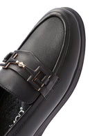 Women's Black Buckle Detailed Leather Comfort Loafer | Derimod