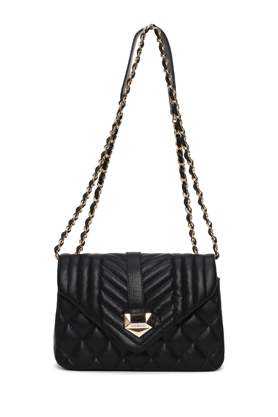 Woman Black Quilted Crossbody Bag with Chain Strap