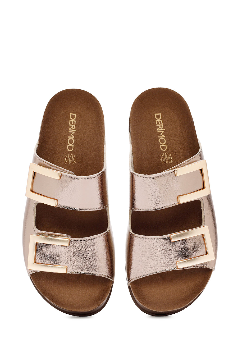 Kadın Bronz Çift Tokalı Comfort Terlik