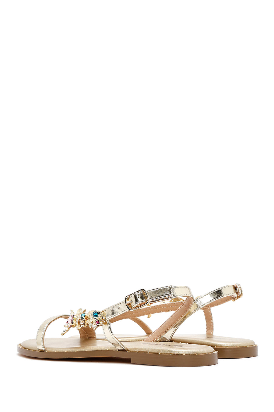 Women's Gold Ankle Buckle Stoned Sandals