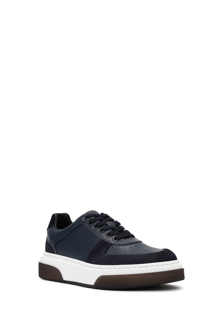 Men's Navy Blue Lace-up Thick-Sole Leather Sneaker