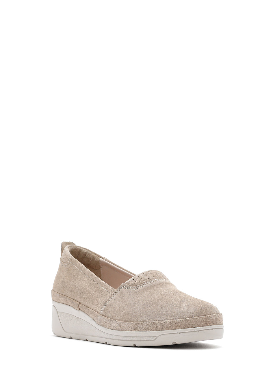 Women's Beige Wedge Heel Suede Leather Comfort Loafer