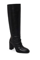 Woman Black Thick-Heeled Leather Boots | Derimod