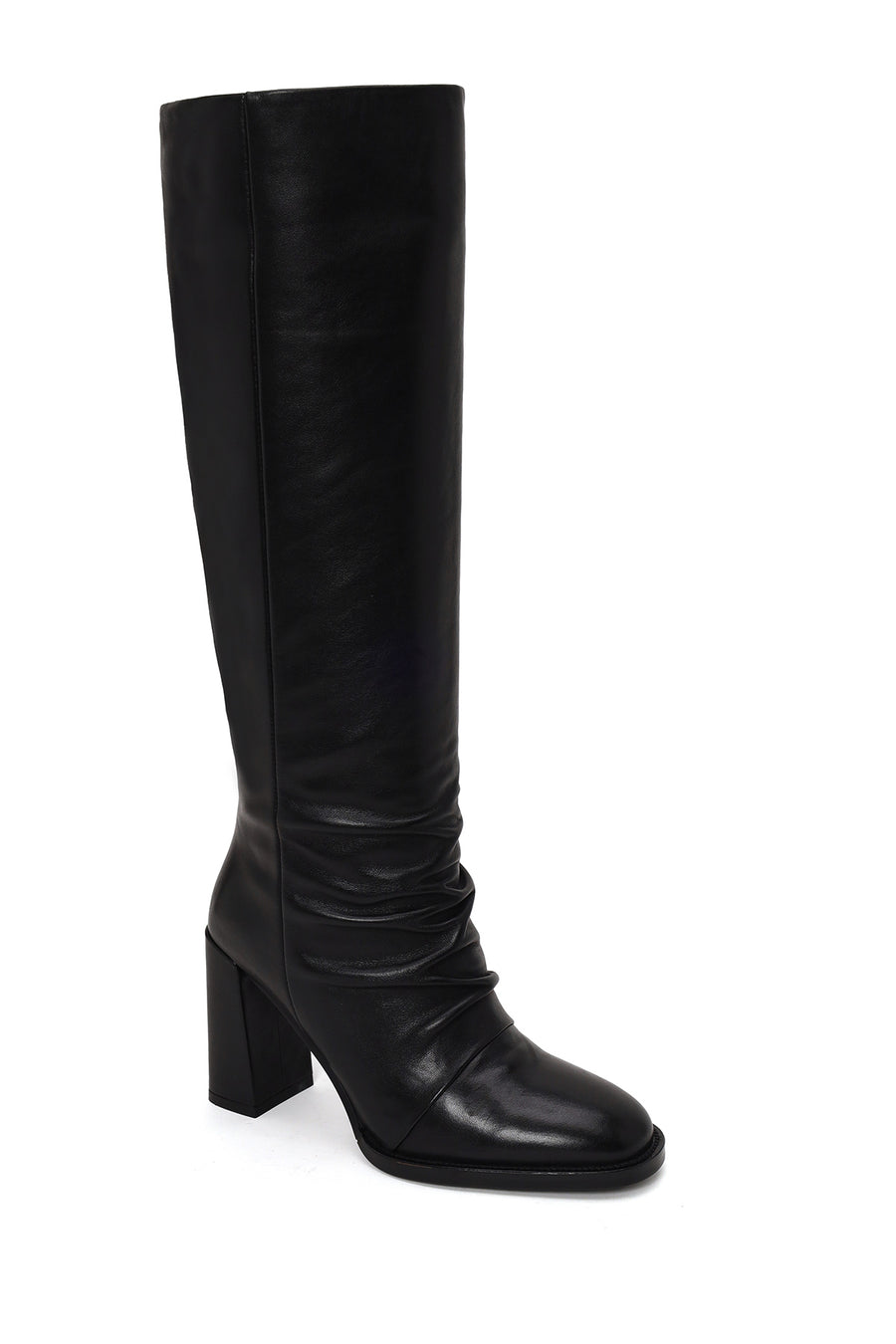 Woman Black Thick-Heeled Leather Boots