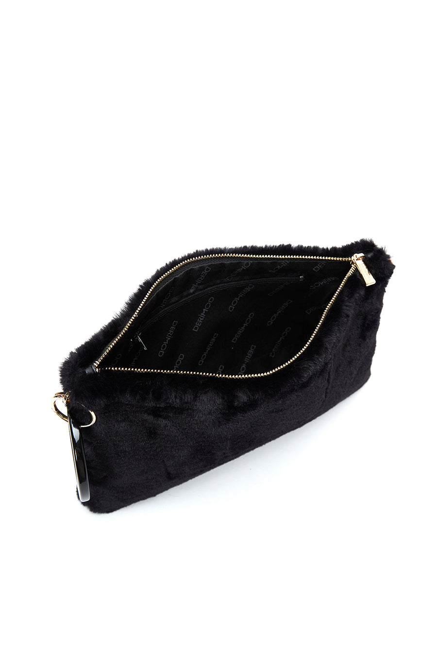 Women's Black Chain Strap Plush Clutch Bag