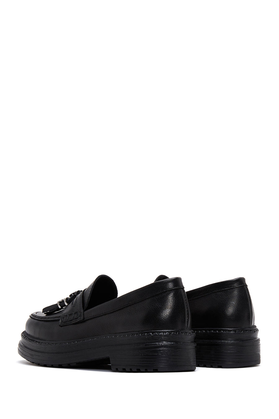 Kadın Siyah Deri Maskülen Loafer