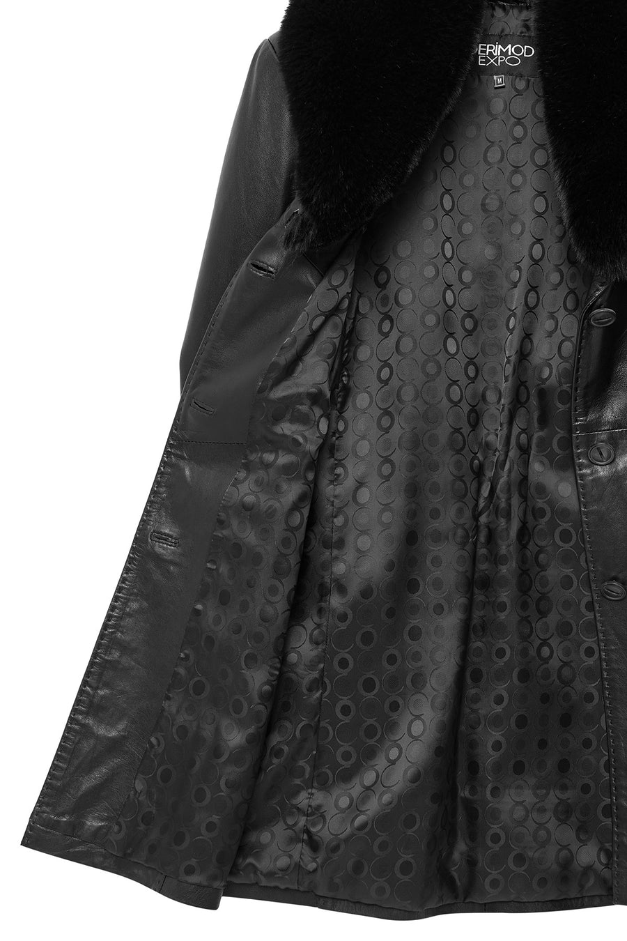 Christina Women's Black Fur Long Leather Coat