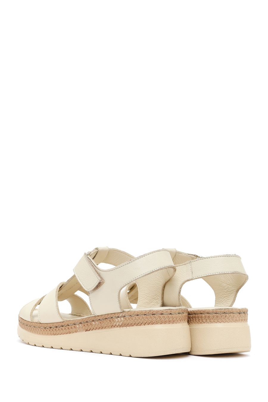 Women's Cream Thick-Soled Leather Comfort Sandals