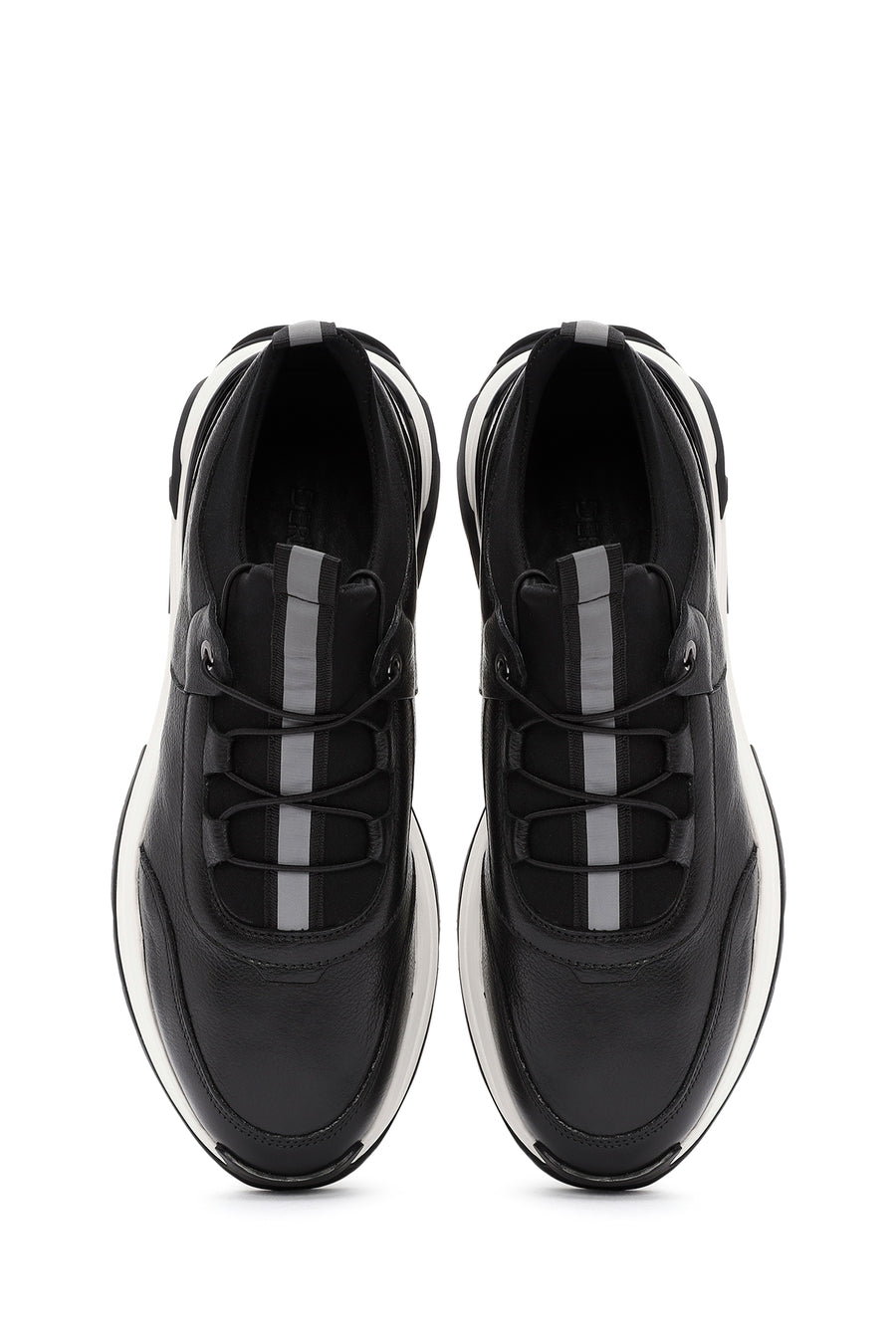 Erkek Siyah Bağcıklı Deri Casual Sneaker