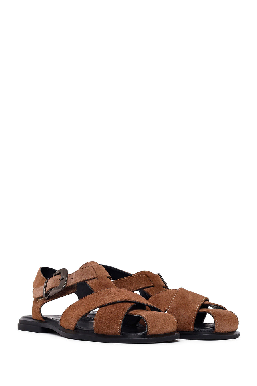Woman Mink Ankle-Strap Buckled Suede Leather Sandals