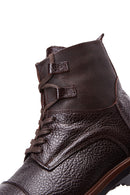 Men's Brown Leather Zippered Boots | Derimod