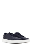 Men's Navy Blue Lace-up Thick-Sole Leather Sneaker | Derimod