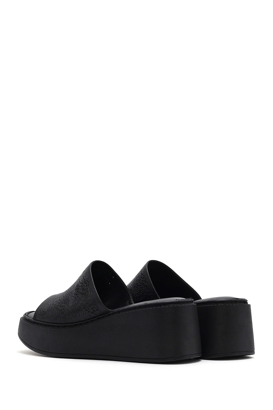 Women's Black Thick-Soled Printed Leather Comfort Slippers