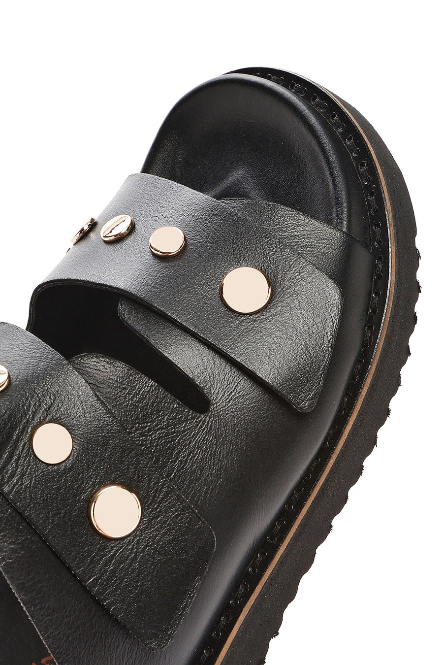 Women's Black Metal Detailed Leather Slippers