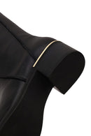Woman Black Short Thick-Heeled Leather Boots | Derimod