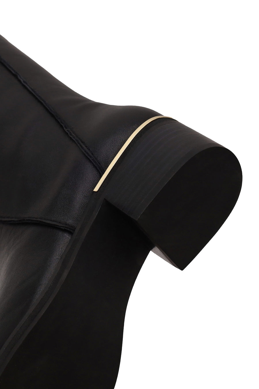 Woman Black Short Thick-Heeled Leather Boots